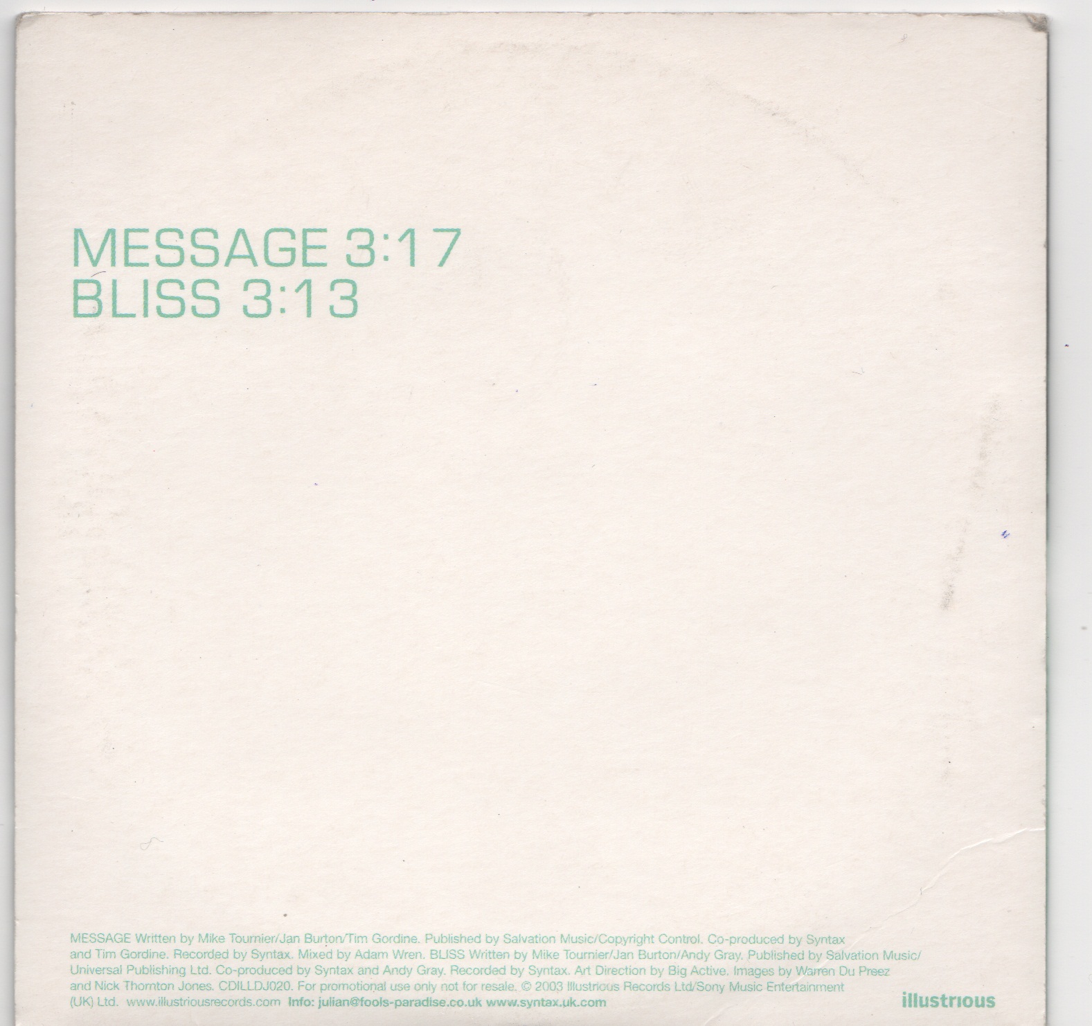 Back cover of Message by Syntax